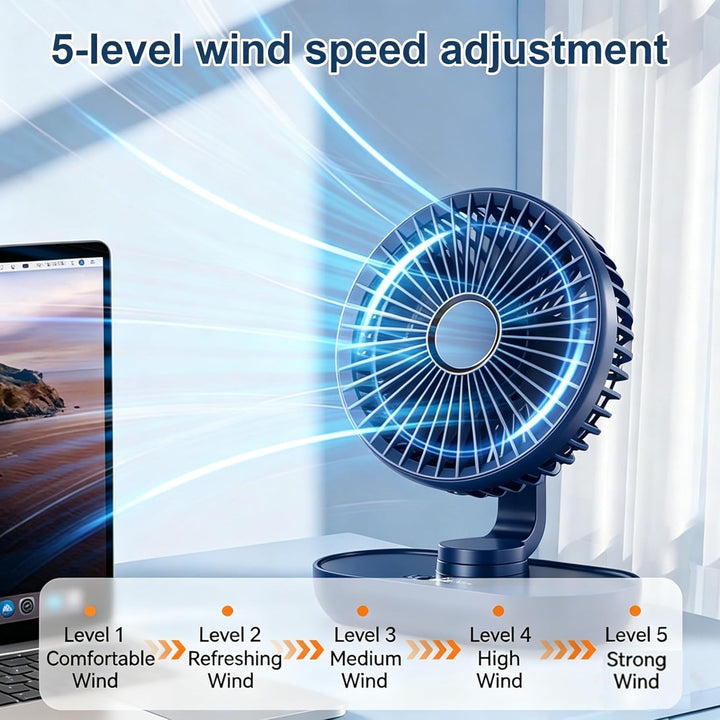 Mini Ventilator Oszillierend Ultra Leise,4000mAh Akku Mini Tischventilator,5 Geschwindigkeiten USB T