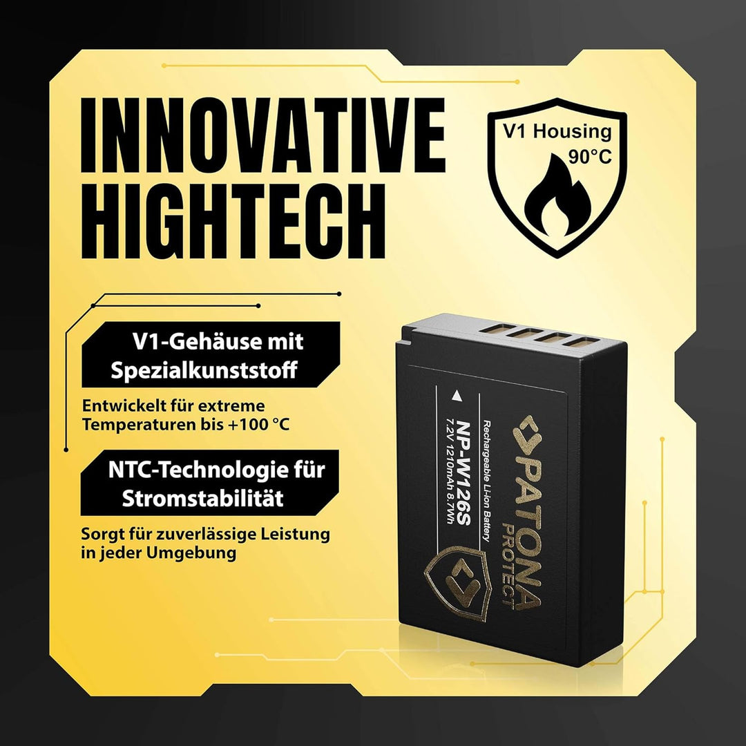 PATONA Protect NP-W126s NP-W126 Akku 2x (1140mAh) mit NTC-Sensor und V1 Gehäuse - ohne Verwendungsei