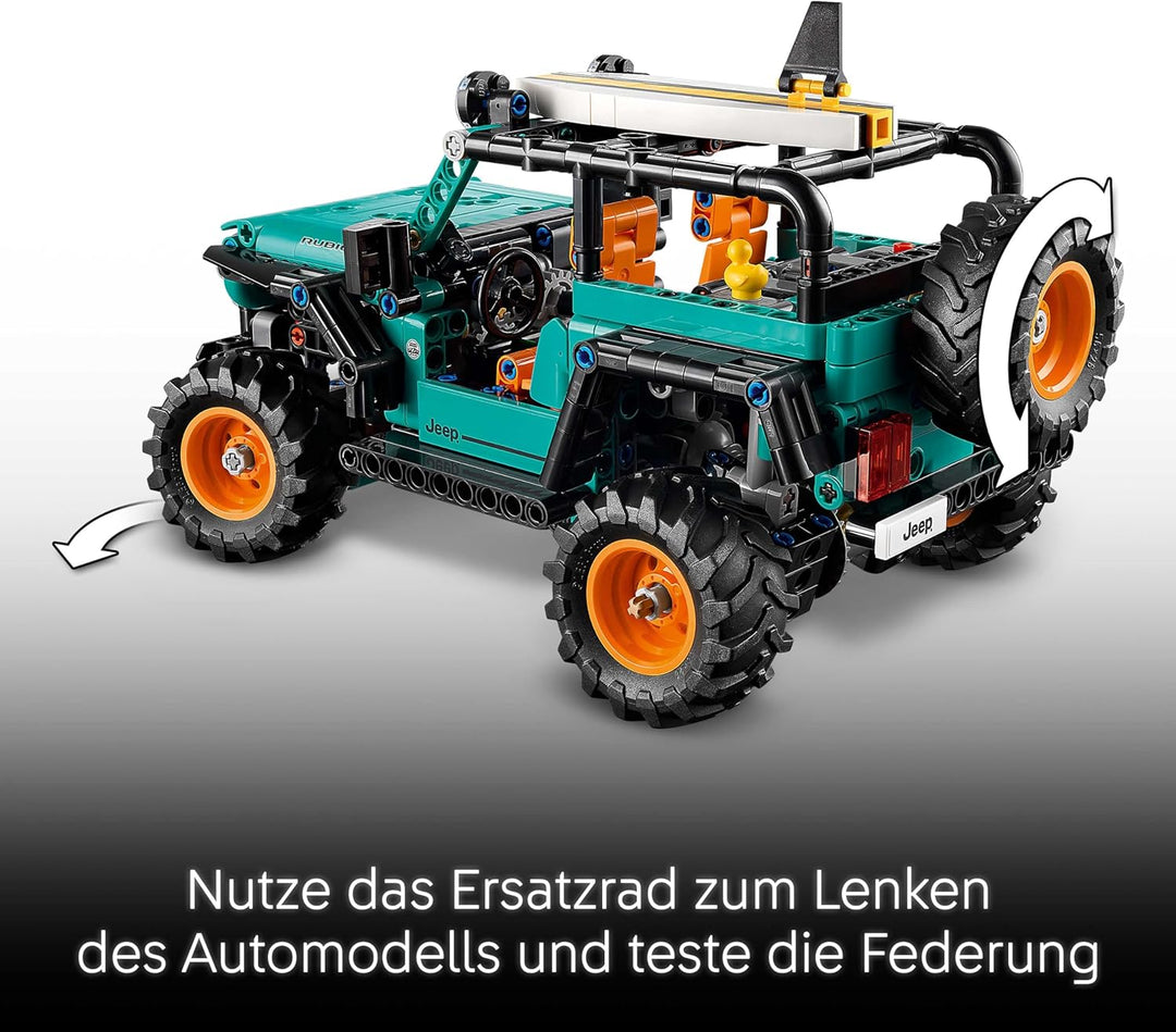 LEGO Technic Jeep Wrangler Rubicon Geländewagen - Off-Road Spielzeug Fahrzeug Modellbau mit V6-Motor