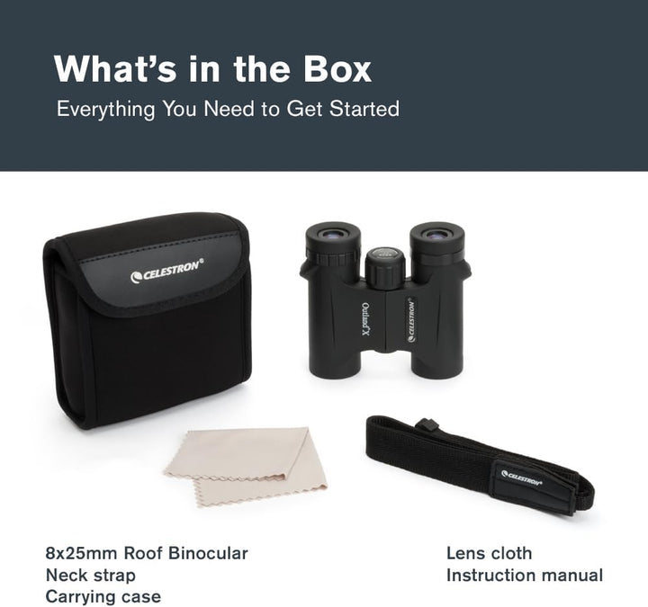 Celestron 71340 8 x 25 Outland X-Fernglas, Schwarz Outland X 8 x 25 Compact Roof Prism, Outland X 8