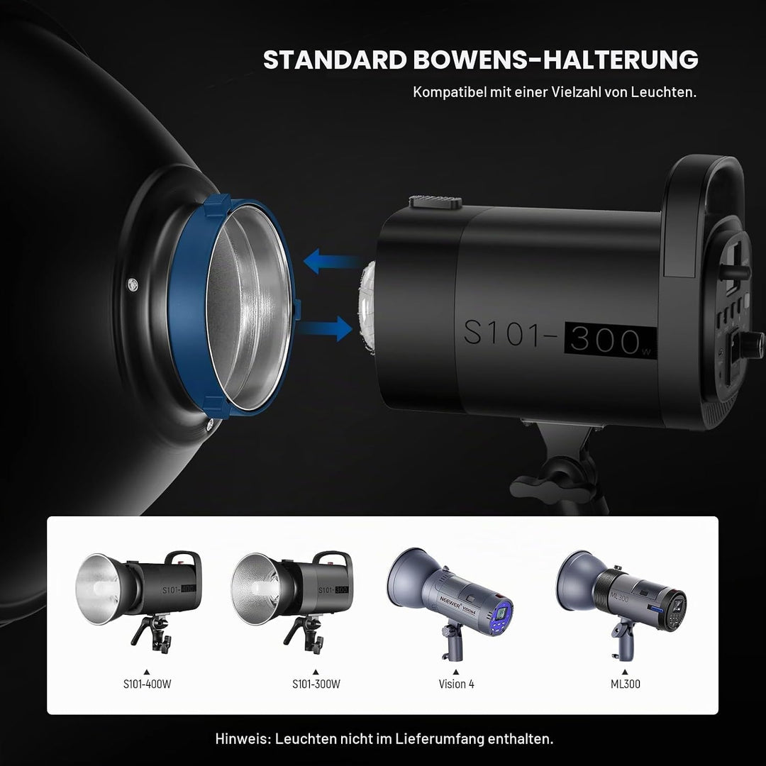NEEWER 30cm Metall Beauty Dish Bowens Mount Reflektor Set mit weissem Diffusor, Honeycomb Grid für S