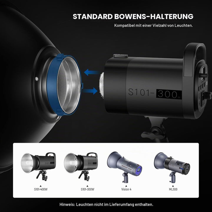 NEEWER 30cm Metall Beauty Dish Bowens Mount Reflektor Set mit weissem Diffusor, Honeycomb Grid für S