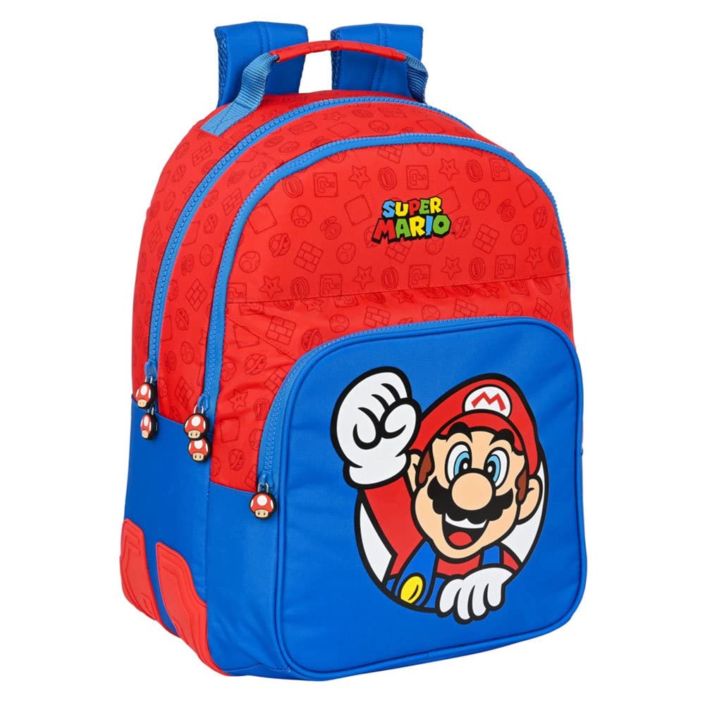 SAFTA Unisex Kinder, bunt 612108773 Mario Bros Doppelter Rucksack, 32 x 42 x 15 cm