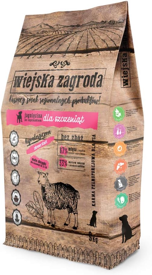 Wiejska Zagroda Hundefutter Lamm mit Spinat für Welpen 9 kg