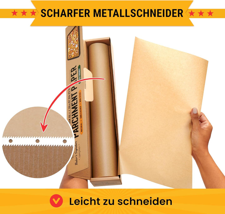 Ungewachstes Backpapier Rolle – 38cm x 64m Butterbrotpapier mit Schneidemesser, Pergamentpapier Roll