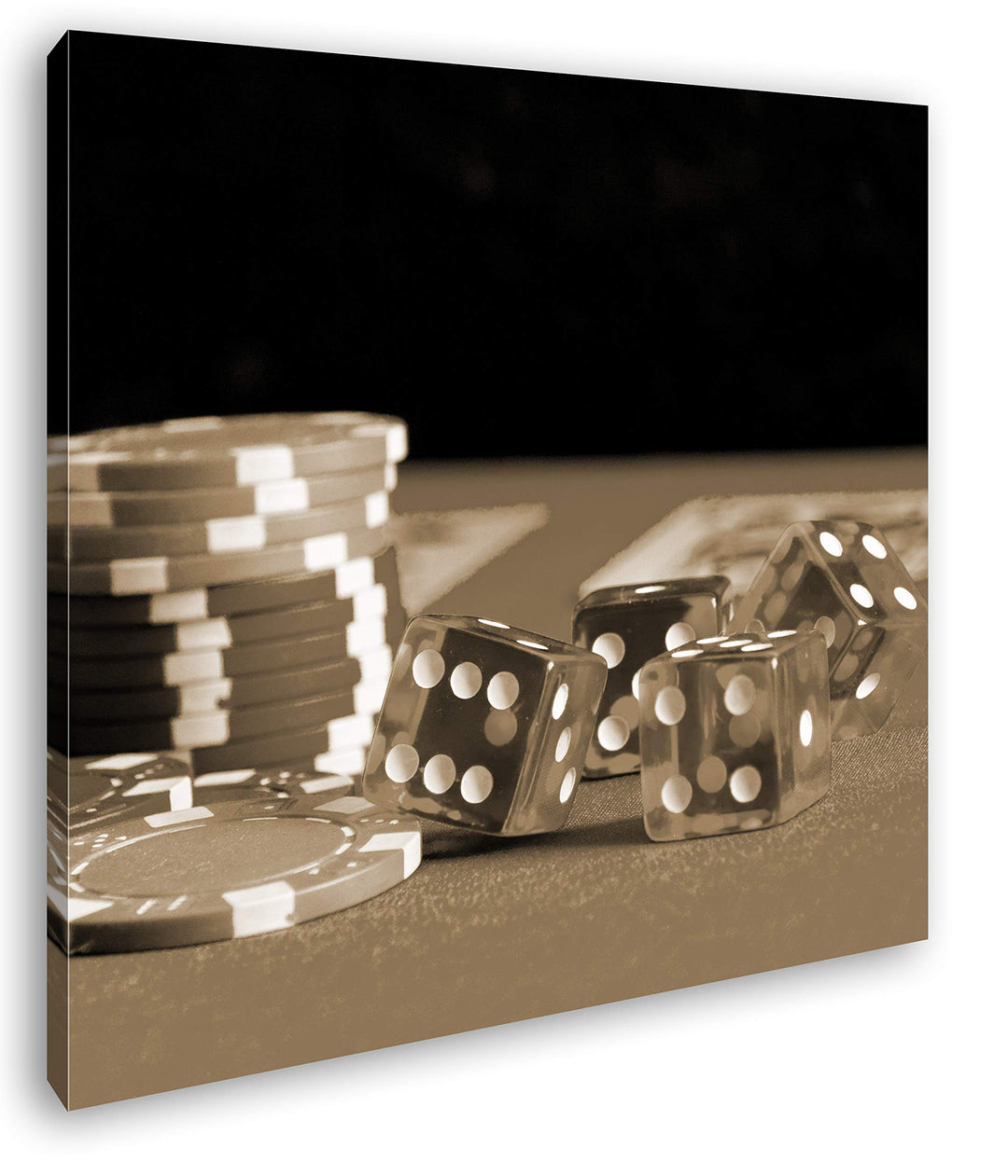 deyoli Glücksspiel Würfel und Poker Chips Format: 60x60 Effekt: Sepia als Leinwandbild, Motiv fertig