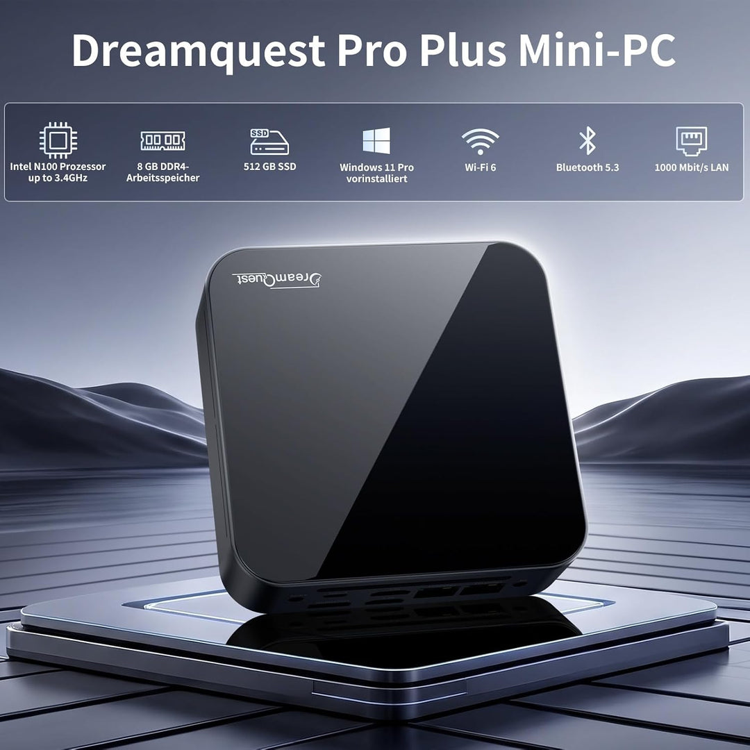 DreamQuest Mini PC Windows 11 Pro - Intel N95 (bis zu 3,4 GHz) 12. Generation, 8GB RAM 512GB SSD Mic