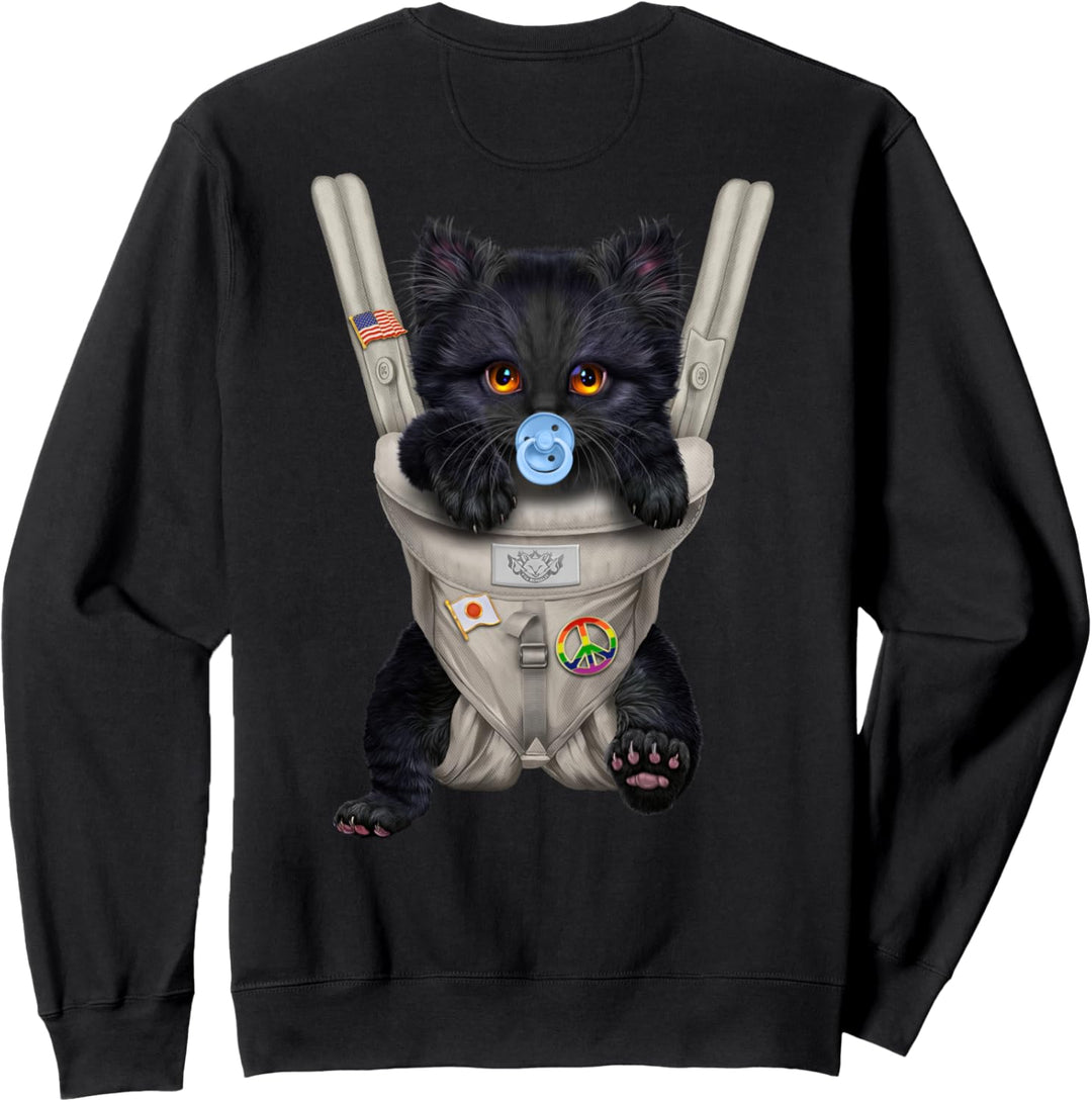 Schwarze Katze mit einem Schnuller in der Babytrage Sweatshirt