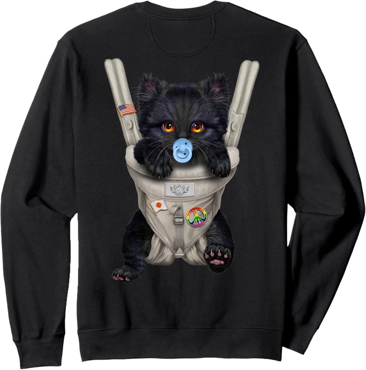 Schwarze Katze mit einem Schnuller in der Babytrage Sweatshirt