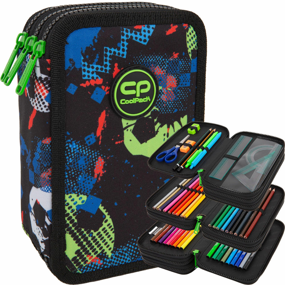 COOLPACK Jumper 3 Football XXL Pencil Case 44 Pieces with Patch Filled Student Case 3-Tier