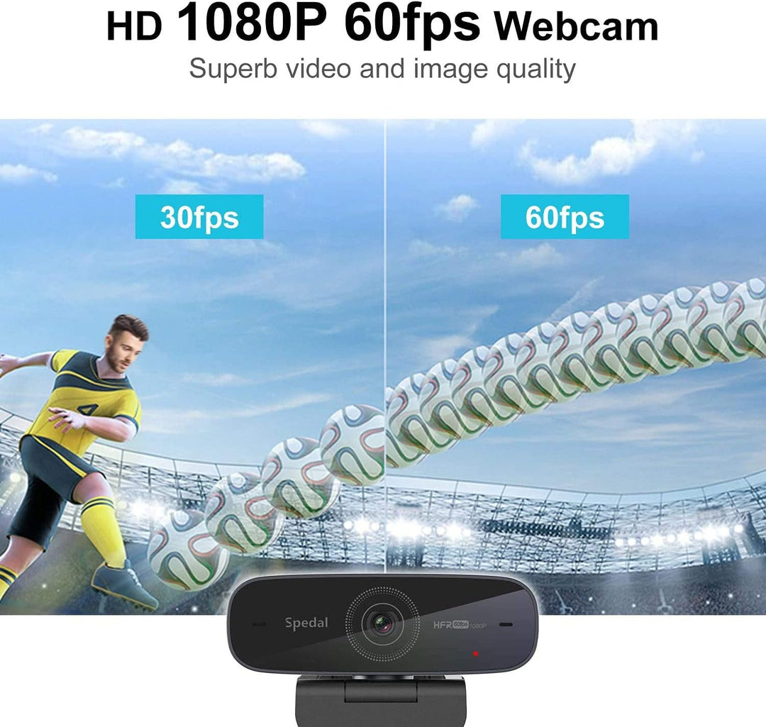 Spedal 1080P 60fps Webcam mit Stereo-Mikrofone, Autofokus Streaming Webcam, Computer Laptop Kamera f