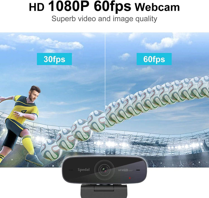 Spedal 1080P 60fps Webcam mit Stereo-Mikrofone, Autofokus Streaming Webcam, Computer Laptop Kamera f