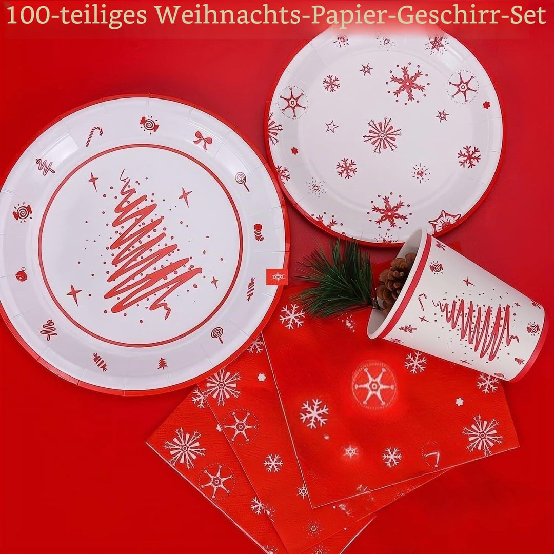 KAHEIGN 168Pcs Weihnachten Geschirr Set für 24 Personen, Papier Partygeschirrset mit 24Sets Speisete