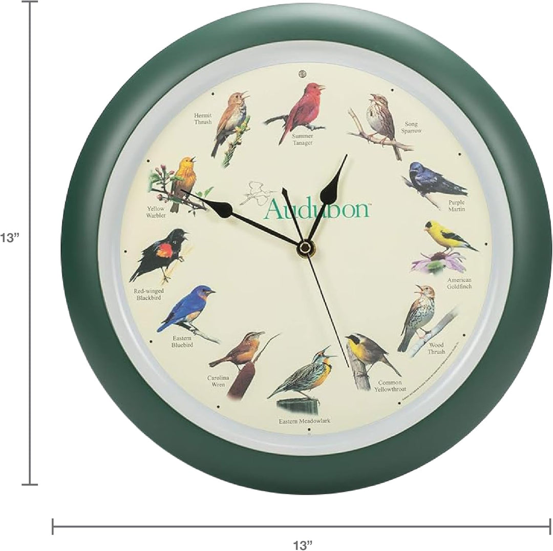 Mark Feldstein & Associates Audubon Wanduhr Singender Vogel, 33 cm 33 cm Grün, 33 cm Grün
