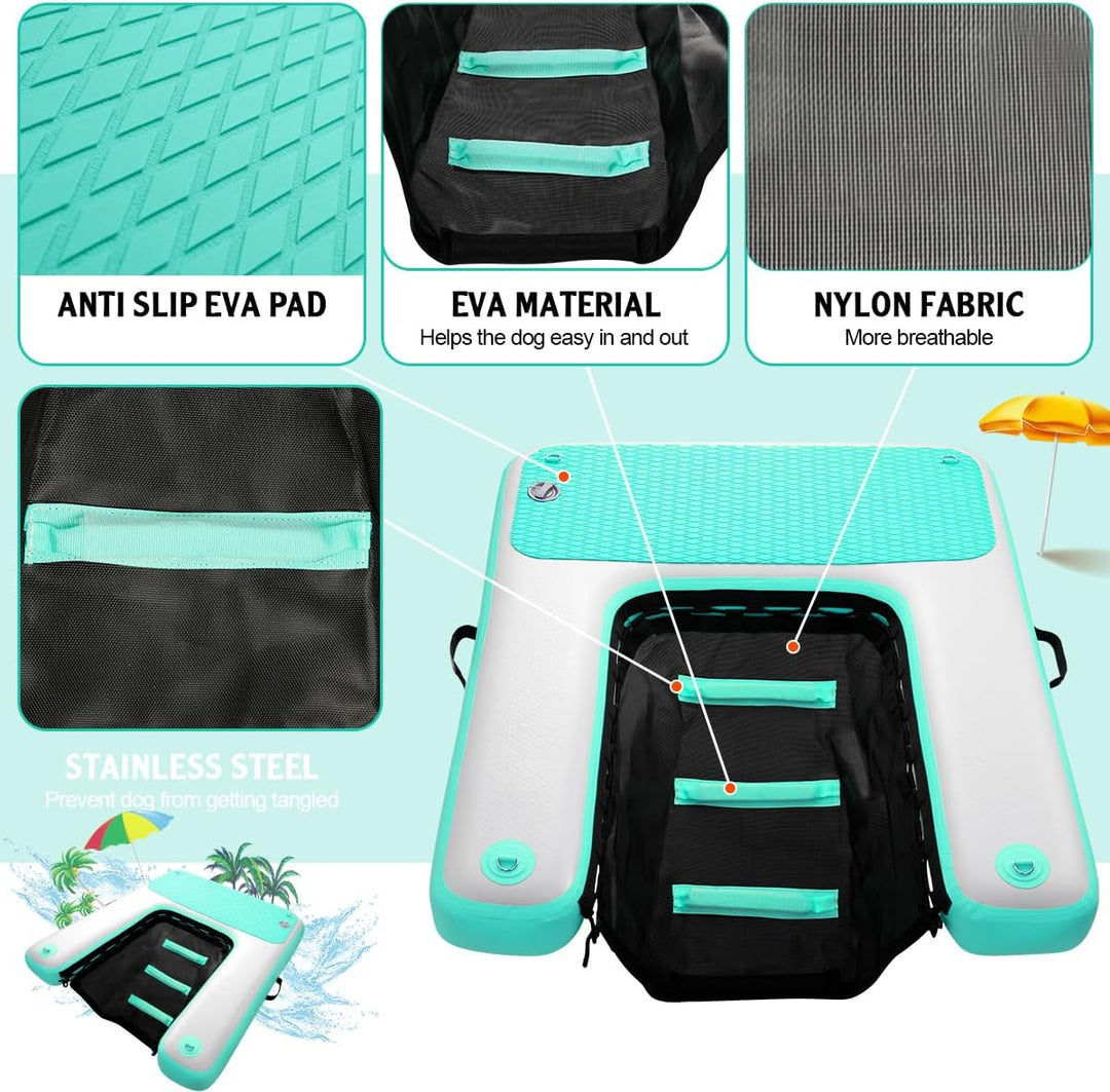 FBSPORT Hunderampe Aufblasbare Hunde Wasserrampe, Hundeboot Rampe Schwimmende Dock Leiter für Pool,
