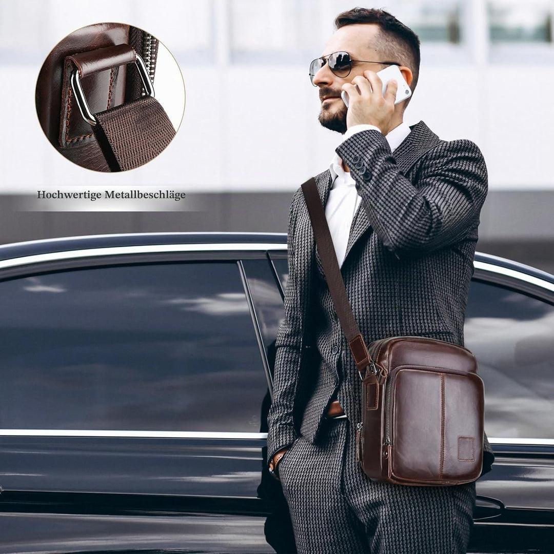 BAIGIO Schultertasche Umhängetasche Herren Leder Vintage Herrentasche Messenger Bag mit Schultergurt