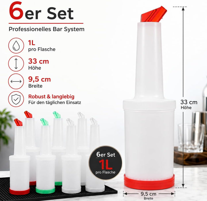 Besonzon, Saftflaschen, mit Ausgiesser und Deckel , bunt, 6 Stück, einfach mischen, giessen und lage