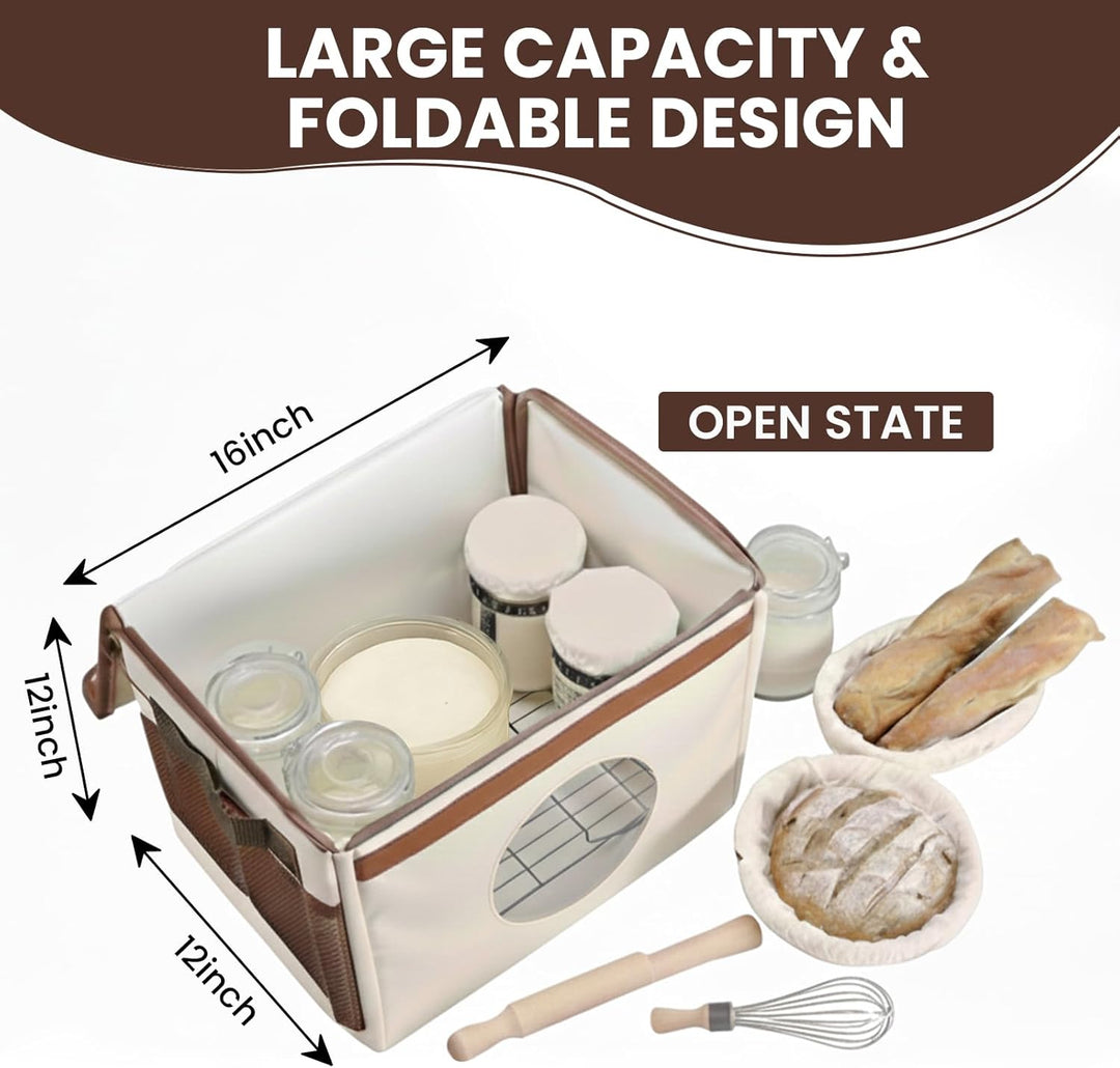 Brot Gärbox mit Heizung, Faltbare Brot Gärschrank Einstellbare Temperatur und Timer, Teiggärbox zum