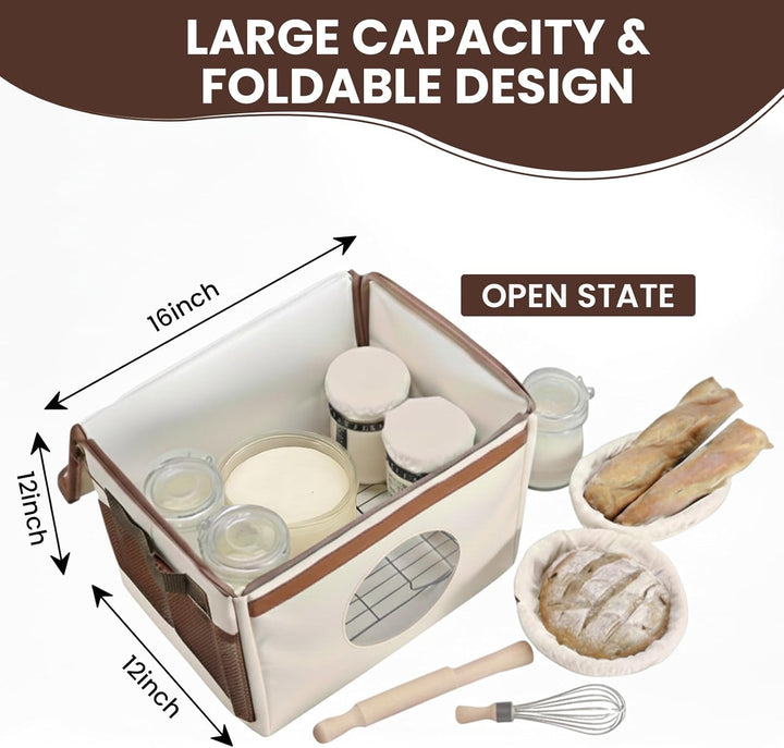 Brot Gärbox mit Heizung, Faltbare Brot Gärschrank Einstellbare Temperatur und Timer, Teiggärbox zum