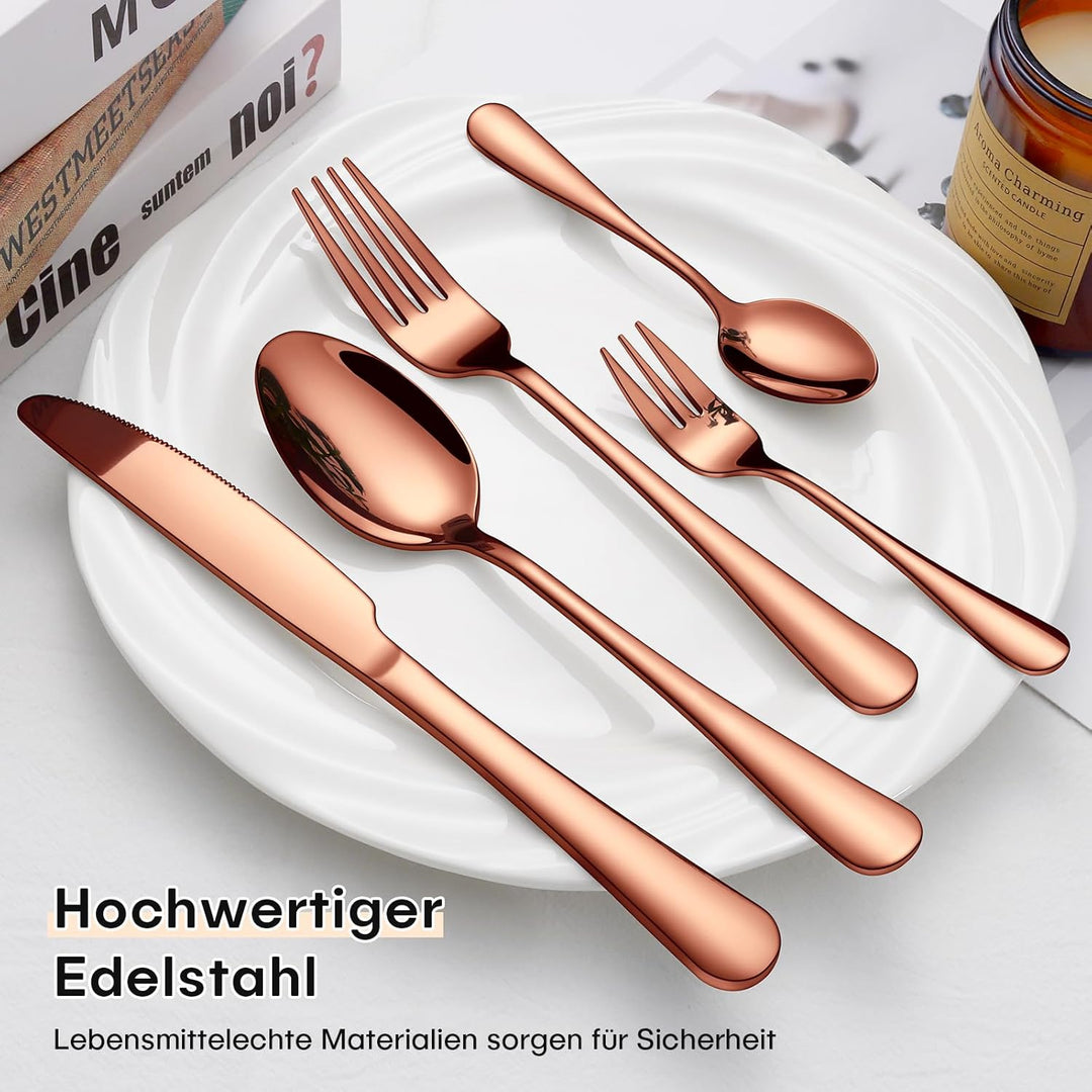 HONKKU Besteck Set 6 Personen, 30 Teilig Roségold Besteckset mit Messer Gabel Löffel, Essbesteck Set