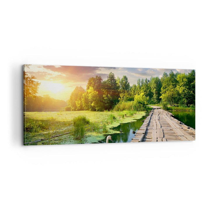 Bilder auf Leinwand 100x40cm Leinwandbild Architektur Promenade Schwan Landschaft Gross Wanddeko Bil