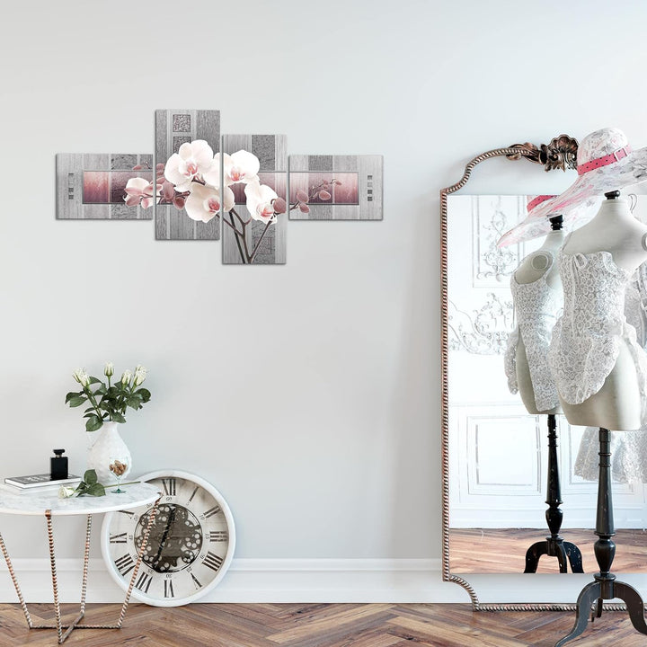 Runa Art Bild Modern Blumen Orchidee - Made in Germany - Wandbilder Abstrakt Violett Grau 4 Teilig 2