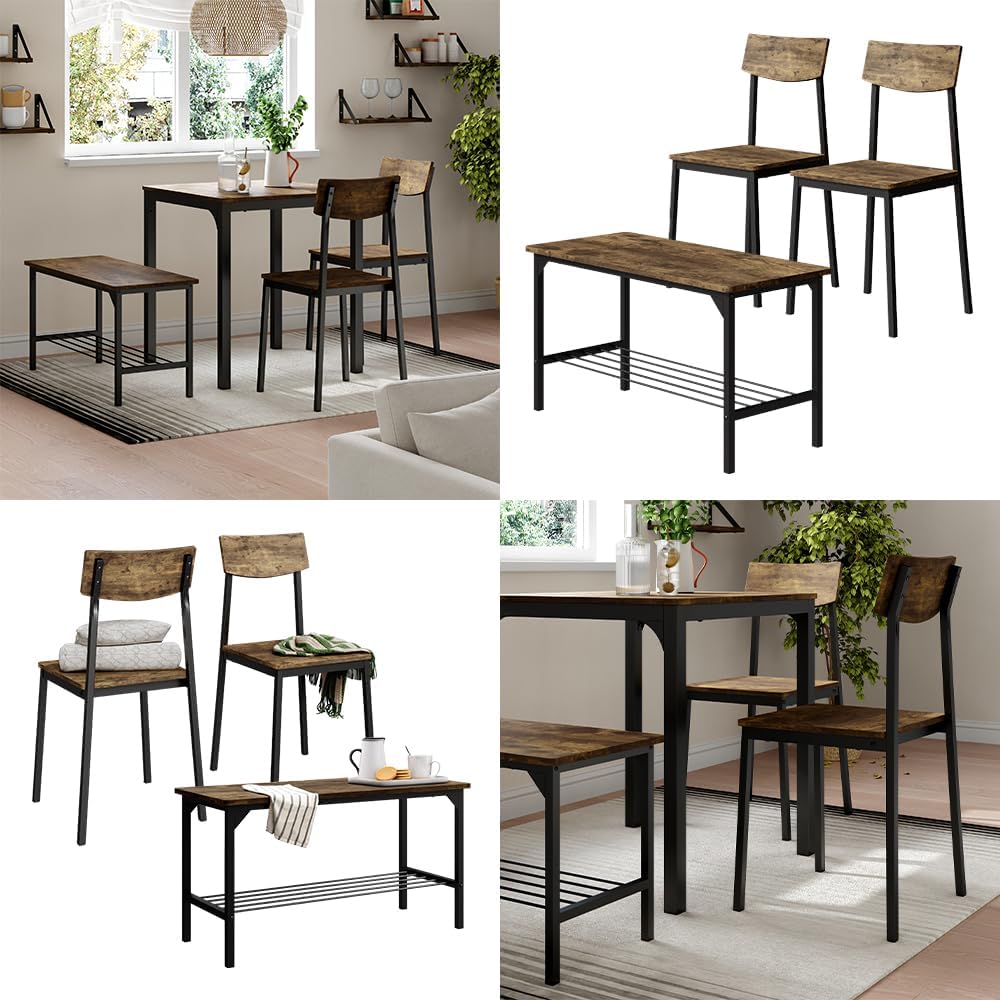 Vicco Sitzbank und Stuhl Fyrk, Schwarz/Eiche rustikal, 85 x 46 cm 3 Teile, geeignet für Esszimmer, K