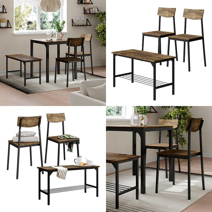 Vicco Sitzbank und Stuhl Fyrk, Schwarz/Eiche rustikal, 85 x 46 cm 3 Teile, geeignet für Esszimmer, K