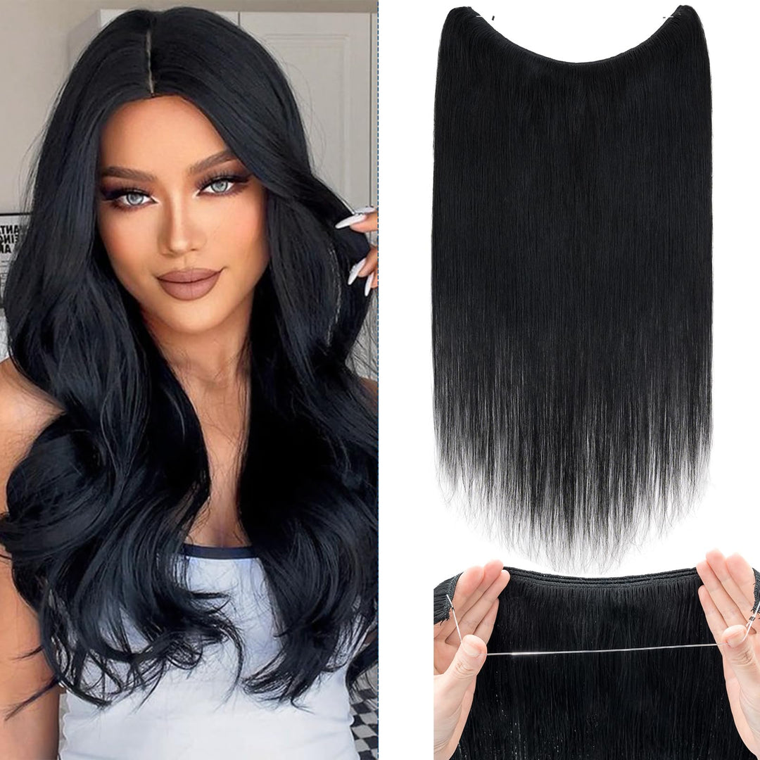 Extensions Echthaar mit transparenter Schnur, Silk-co Wire in ExtensionsTief Schwarz 65g, Secrets Ha