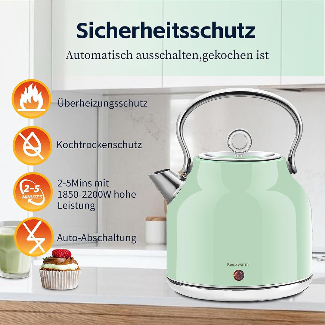 Huogary Wasserkocher - 1,7 L Edelstahl Wasserkocher mit Warmfunktion, 2000W Schnellkocher mit LED-An