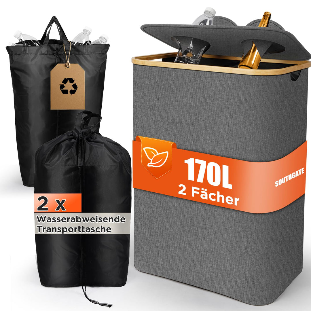 SOUTHGATE Pfandflaschen Sammelbehälter 2 Fächer, 170L Pfandbehälter, Leergut & Altglas Aufbewahrung