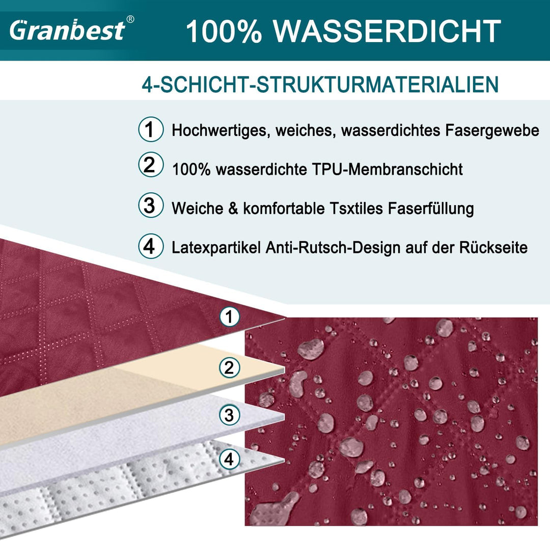 Granbest wasserdichte Sofabezug 3 Sitzer rutschfeste Couchbezug mit Elastischen Riemen, Waschbare So