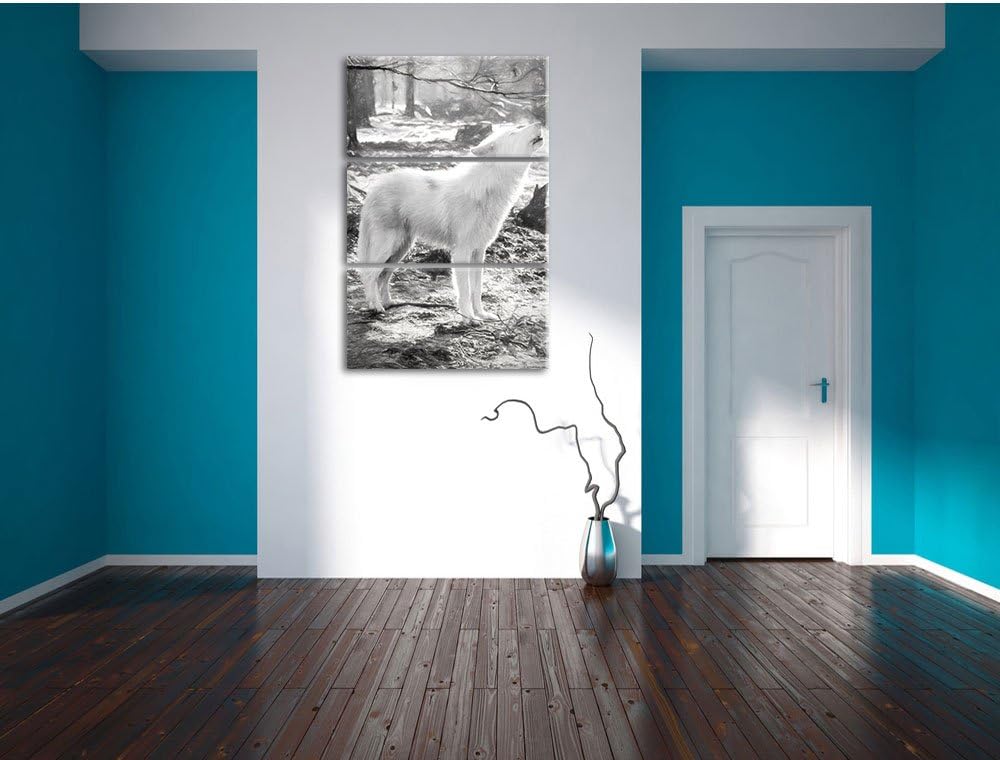 Pixxprint Heulender Wolf als Leinwandbild/Grösse: 3 Teilig (120x80) cm/Wandbild/Kunstdruck/fertig be