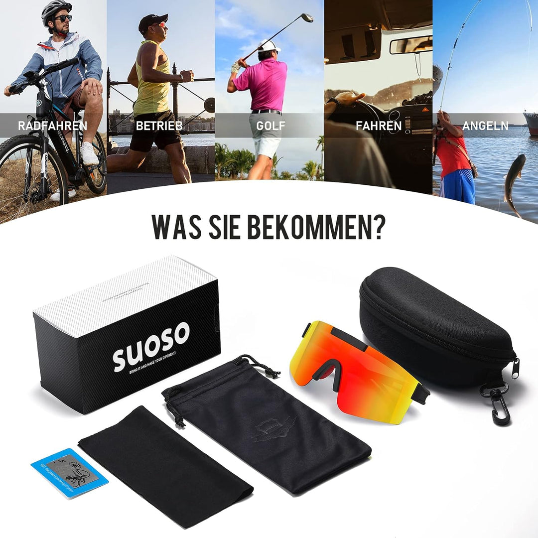 suoso Sportbrille-Sonnenbrille Herren-Damen-Fahrradbrille-Sunglasses men Polarisiert UV400 Damen Ski
