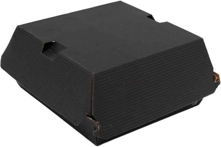 100 Hamburgerboxen Burgerboxen Take-Away Boxen, Schwarz aus Wellpappe, 13x13x7,5cm, EXTRA STABIL