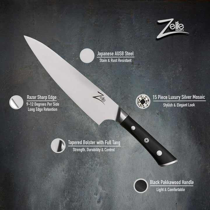 Zelite Damastmesser Set, Scharfes Küchenmesser &amp; Etui, 20,3 cm Japanisches Messer für Zuhause &amp; Gast