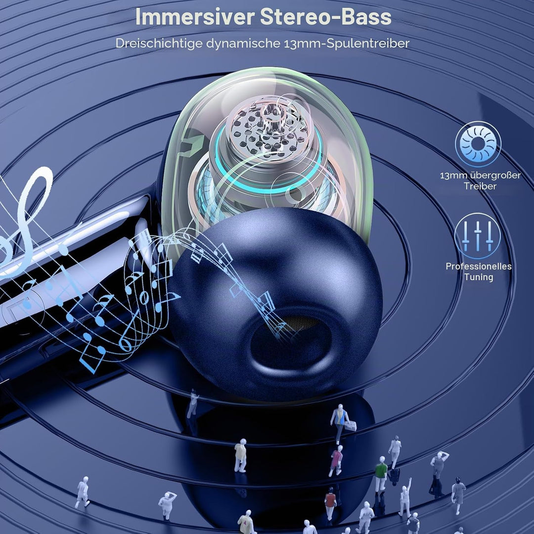 Nerunsa Bluetooth 2026 Kabellose Kopfhörer, wasserdicht mit LED-Anzeige, In Ear Ohrhörer mit 50 Std