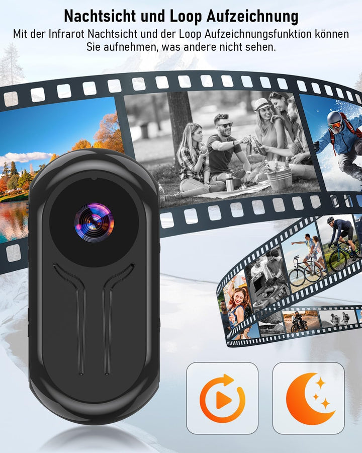 Action Cam 2K, Mini Bodycam Körperkamera, 120°Action Camera Helmkamera Motorrad Fahrrad, Tragbare PO