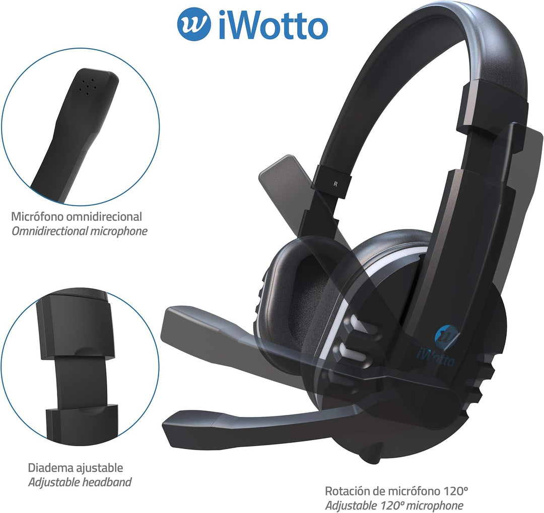 iWotto Gaming-Kopfhörer, Geräuschunterdrückung, Kopfhörer mit flexiblem Mikrofon, Bequeme RGB-Beleuc