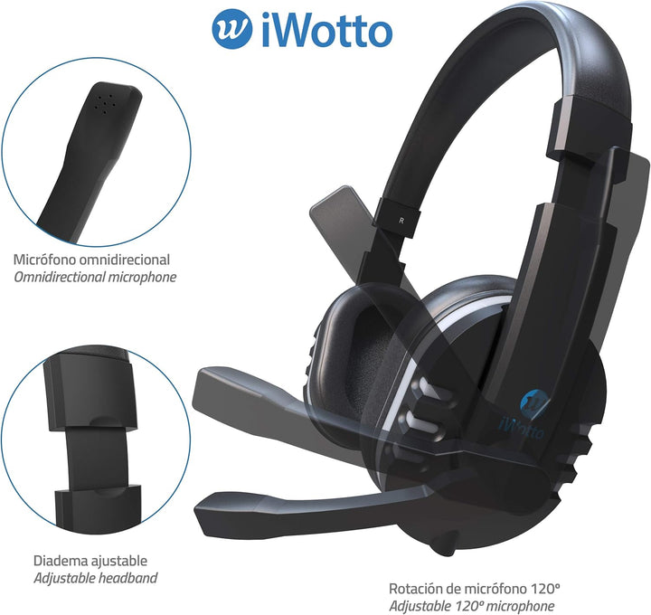 iWotto Gaming-Kopfhörer, Geräuschunterdrückung, Kopfhörer mit flexiblem Mikrofon, Bequeme RGB-Beleuc