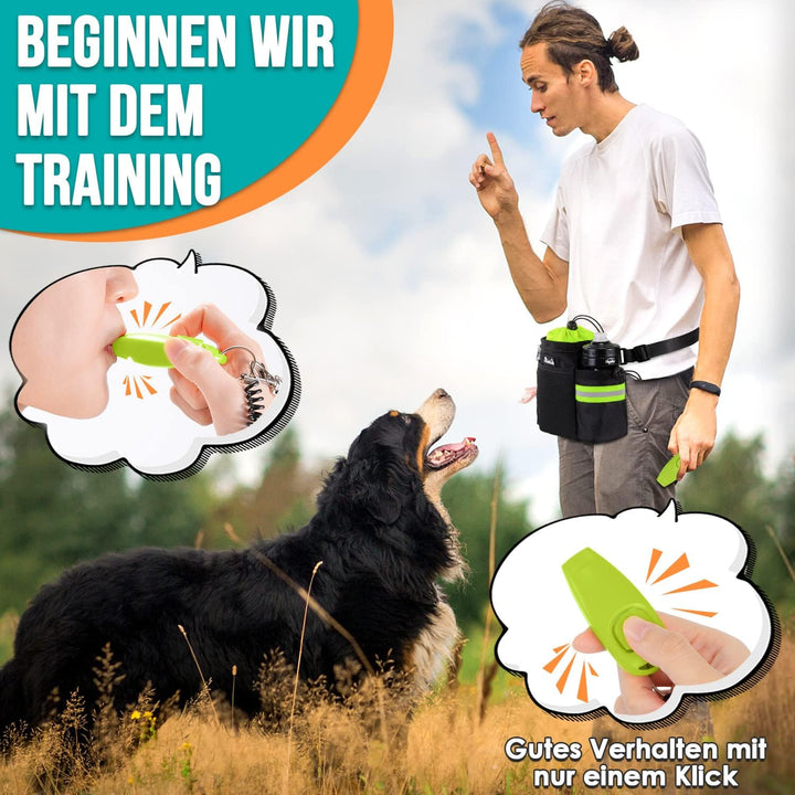 Leckerlibeutel für Hunde, Futterbeutel Hunde mit Kotbeutelspender und Wasserflaschenhalter, DREI Ver