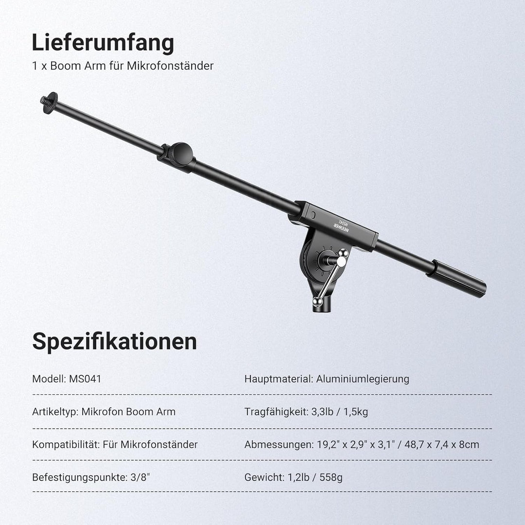 NEEWER Mikrofon Boom Arm für Microphone Stand, kompakte, tragbare Teleskop Verlängerungsstange aus A