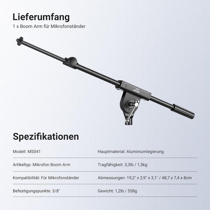 NEEWER Mikrofon Boom Arm für Microphone Stand, kompakte, tragbare Teleskop Verlängerungsstange aus A