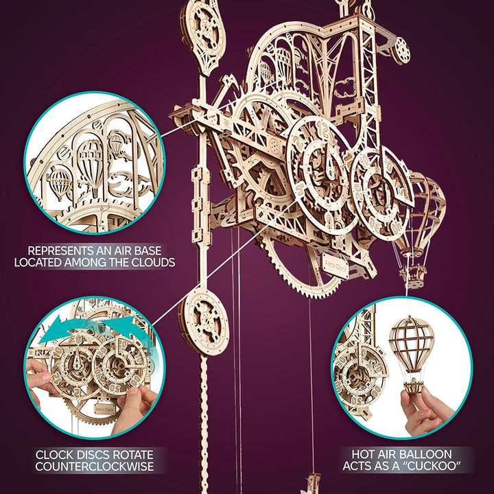 UGEARS Aero Uhr 3D Puzzle - Pendeluhr Aero Clock - Modellbau 3D Holzpuzzle Holzbausatz - Modellbausa