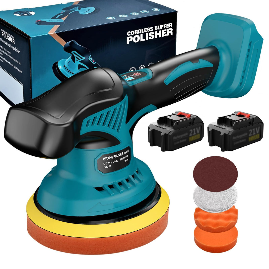 Yofuly Akku Autopoliermaschine 6 Zoll, 8 Stufen Orbital Polierer Set mit 2x 2000mAh Akkus, Exzenter