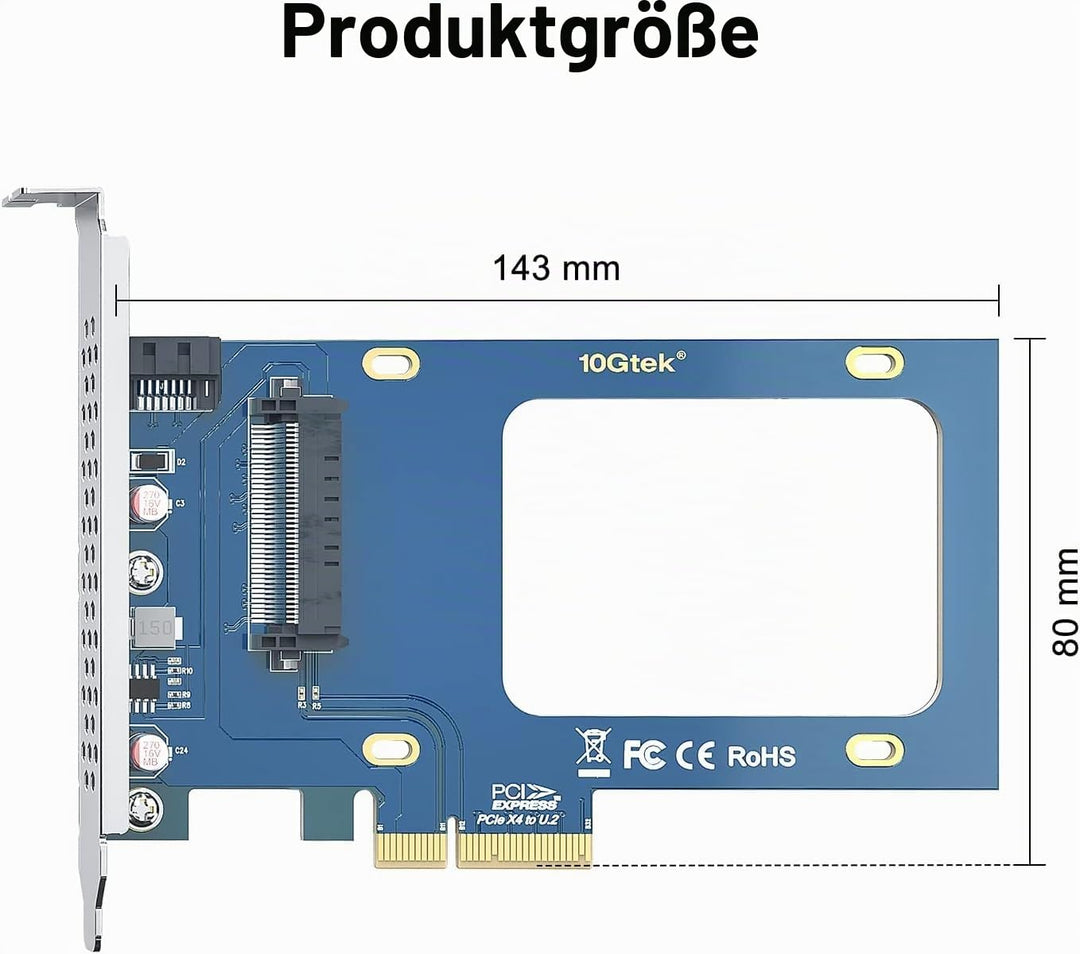 U.2 SFF-8639 auf PCIe Adapter, PCIe 3.0 X4 Erweiterungskarte für 2.5’’ U.2 NVMe SSD or 2.5" SATA SSD