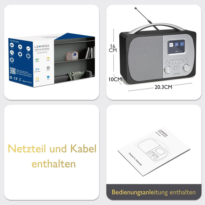 LEMEGA DR5 Tragbares DAB/DAB+ Digitalradio,Radio Holz mit Bluetooth,UKW-Radio für die Küche oder das