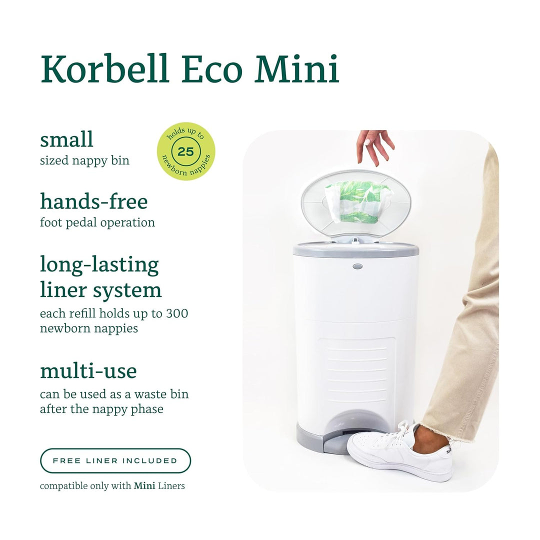 Korbell Mini - Windelbehälter 9 L Handfreier und Ökologisch + 1 Nachfüllpackung