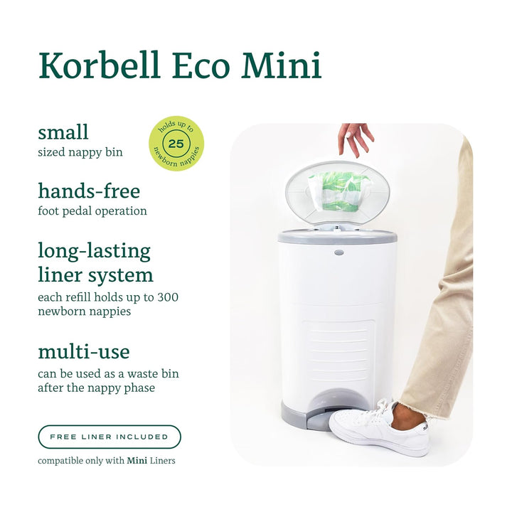 Korbell Mini - Windelbehälter 9 L Handfreier und Ökologisch + 1 Nachfüllpackung