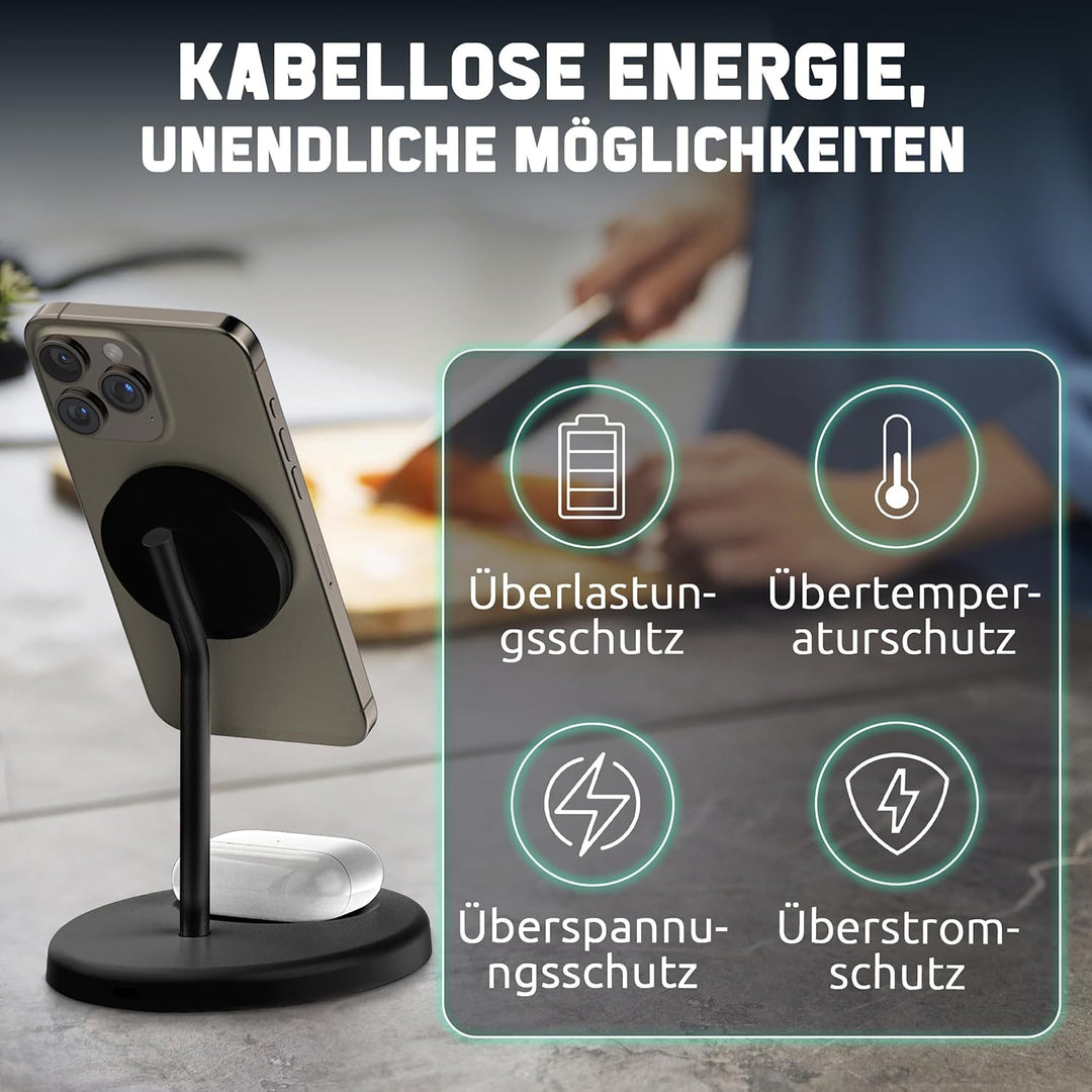 Ladestation 2-in-1 für iPhone 12-17 Serie - Kompatibel mit MagSafe, 15W Wireless Charger - Ladegerät